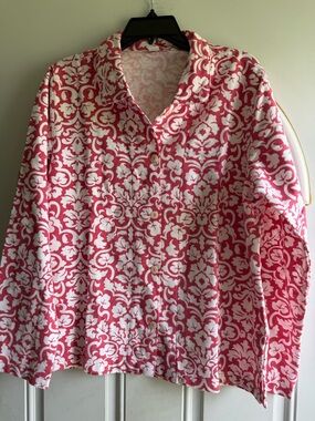 Garnet Hill Pink and White Cotton Pajama Top Medium new